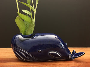 whale bud vase / royal blue
